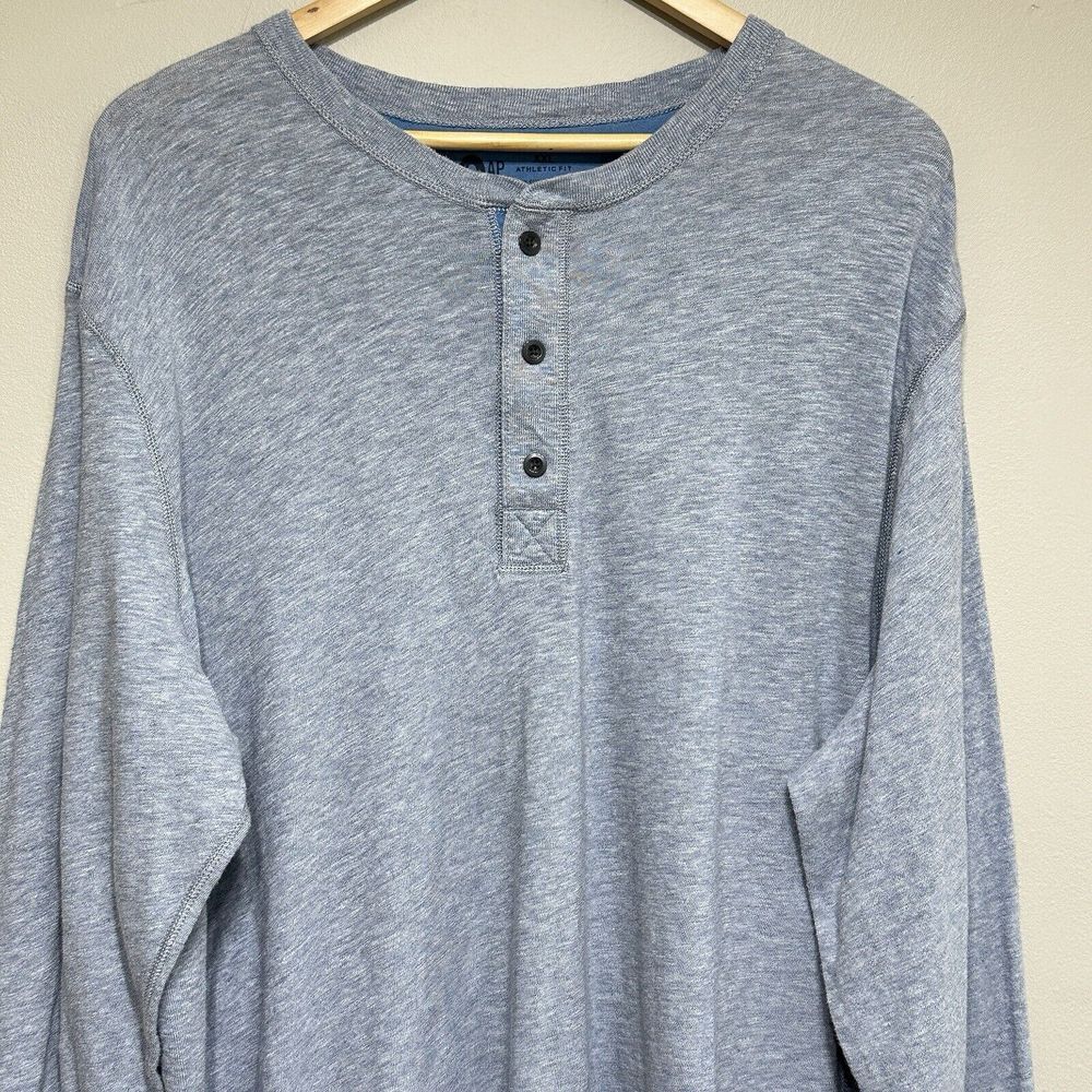 Gap‎ Athletic Fit Henley Shirt Men's XXL Blue Long Sleeve Comfort Casual - Picture 3 of 8